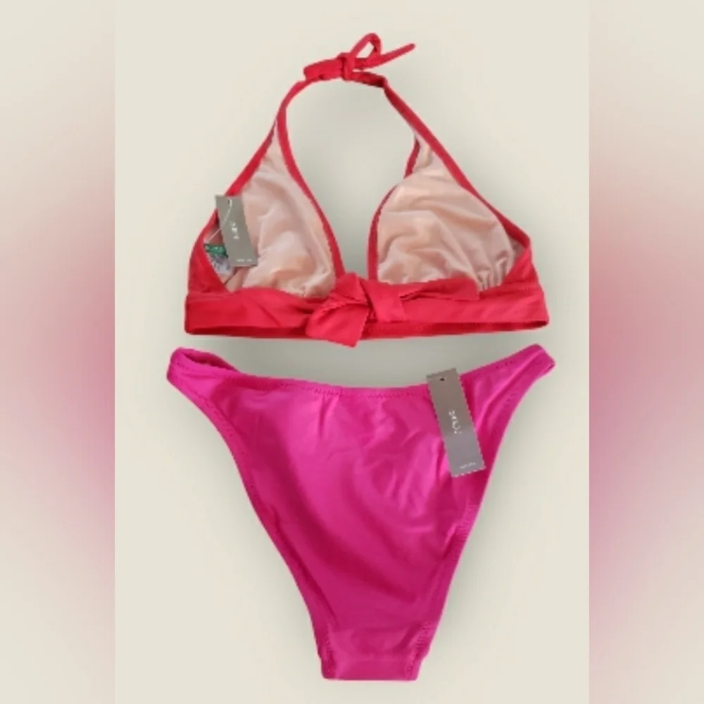 New J. Crew Cruisewear 2 Piece Bikini Color Block Halter Top Size XS